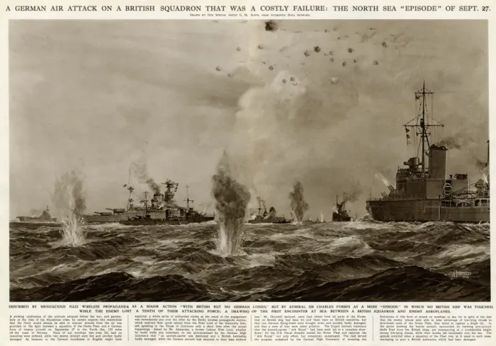 Framed Print : German air attack on British squadron by G. H. Davis Framed Print : German air attack on British squadron by G. H. Davis
