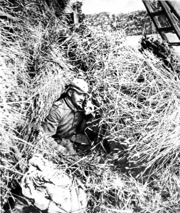 Framed Print : A German artillery observation post in a haystack