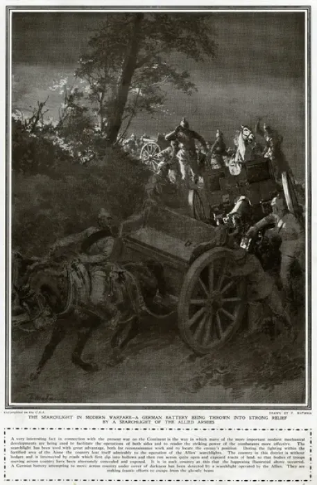 Framed Print : German battery under a searchlight, 1914 Framed Print : German battery under a searchlight, 1914