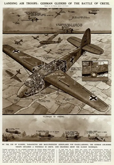 Framed Print : German gliders in Battle of Crete by G. H. Davis