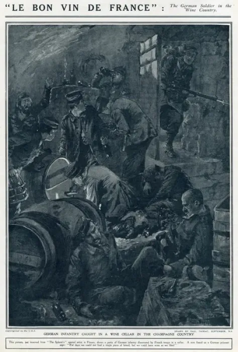 Framed Print : German infantry in French wine cellar, World War One