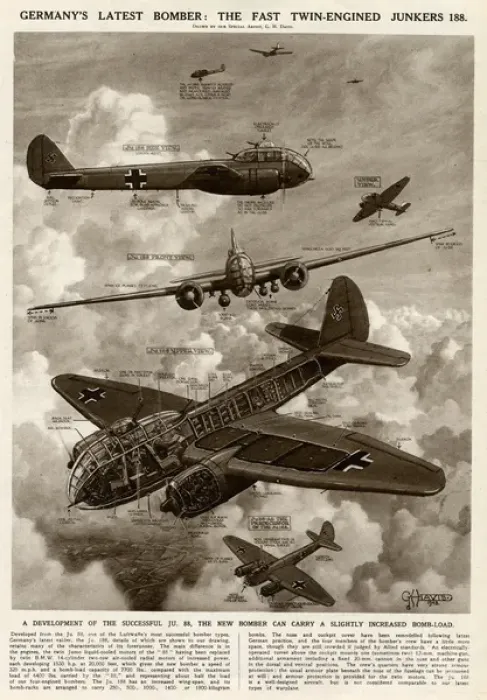 Framed Print : German Junkers 188 bomber by G. H. Davis Framed Print : German Junkers 188 bomber by G. H. Davis