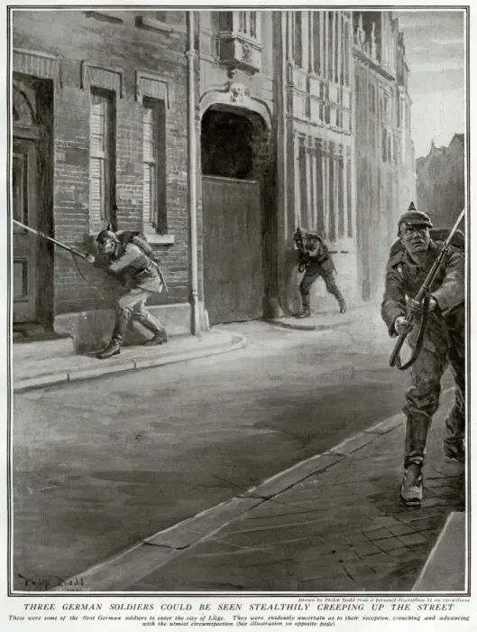 Framed Print : German soldiers entering Liege, Belgium, 1914