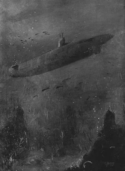 Framed Print : German submarine by G. H. Davis, WW1 Framed Print : German submarine by G. H. Davis, WW1