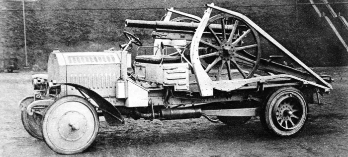 Framed Print : The German use of motor traction for field artillery: A specially designed car for conveying a light