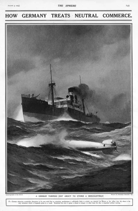 Framed Print : How Germany treats neutral commerce, torpedo WW1