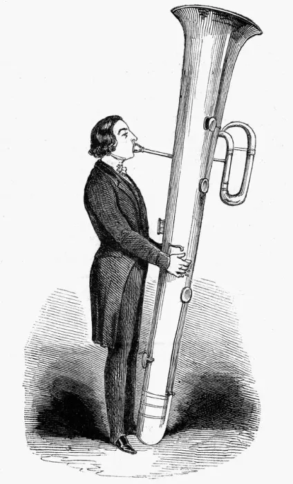 Framed Print : Giant ophicleide played, 1843 Framed Print : Giant ophicleide played, 1843