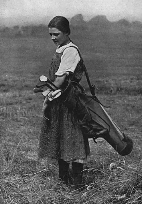 Framed Print : Girl golf caddy, WW1 Framed Print : Girl golf caddy, WW1