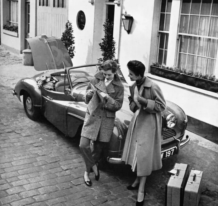Framed Print : Girls on road trip in a Jowett Jupiter Framed Print : Girls on road trip in a Jowett Jupiter