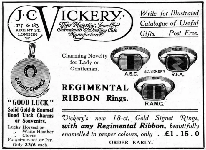 Framed Print : Good luck charm & regimental ribbon rings, WW1 Framed Print : Good luck charm & regimental ribbon rings, WW1