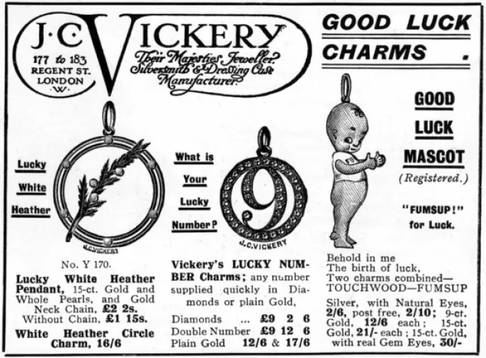 Framed Print : Good luck charms from J. C. Vickery, WW1 Framed Print : Good luck charms from J. C. Vickery, WW1
