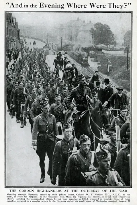 Framed Print : Gordon Highlanders marching through Plymouth, WW1 Framed Print : Gordon Highlanders marching through Plymouth, WW1