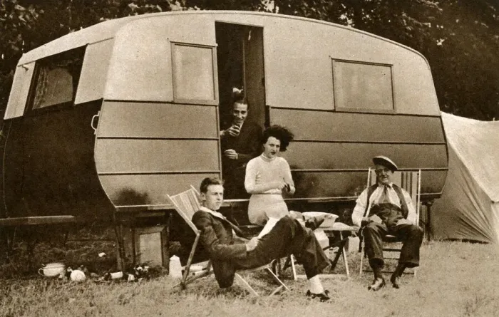Framed Print : Gracie Fields, singer and actress, outside her caravan Framed Print : Gracie Fields, singer and actress, outside her caravan