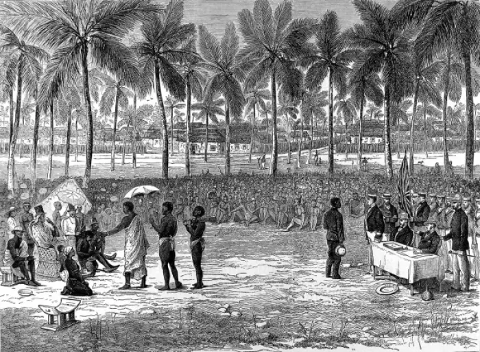 Framed Print : Grand Palaver at Jellah Coffee, 1874 Framed Print : Grand Palaver at Jellah Coffee, 1874