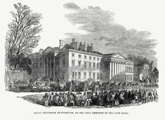 Framed Print : Grand procession at Plymouth on first dispatch of Cape mails Framed Print : Grand procession at Plymouth on first dispatch of Cape mails