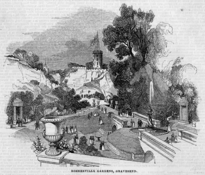 Framed Print : GRAVESEND. Rosherville Gardens, Gravesend, Kent - described as the modern