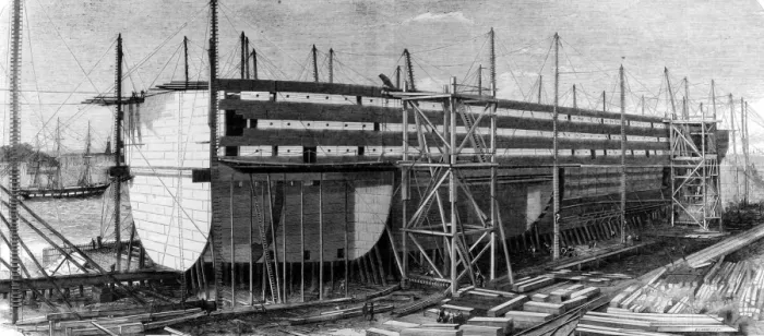 Framed Print : The Great Eastern steam ship under construction