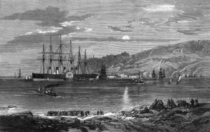 Framed Print : Great Eastern steamship at Portland, 1859
