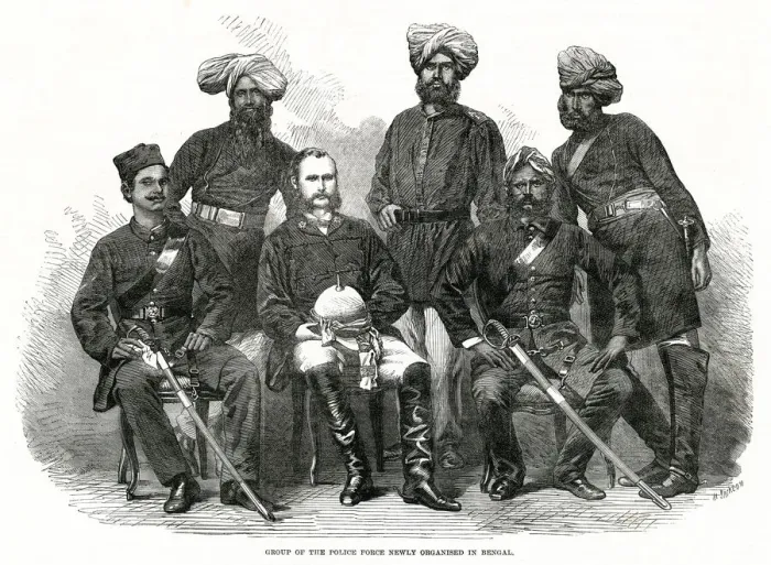 Framed Print : Group of the police force newly organised in Bengal
