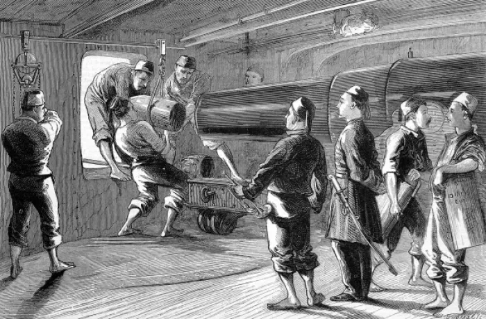 Framed Print : Gun-Drill on Board the Turkish Ironclad Messoudieh, 1876 Framed Print : Gun-Drill on Board the Turkish Ironclad Messoudieh, 1876