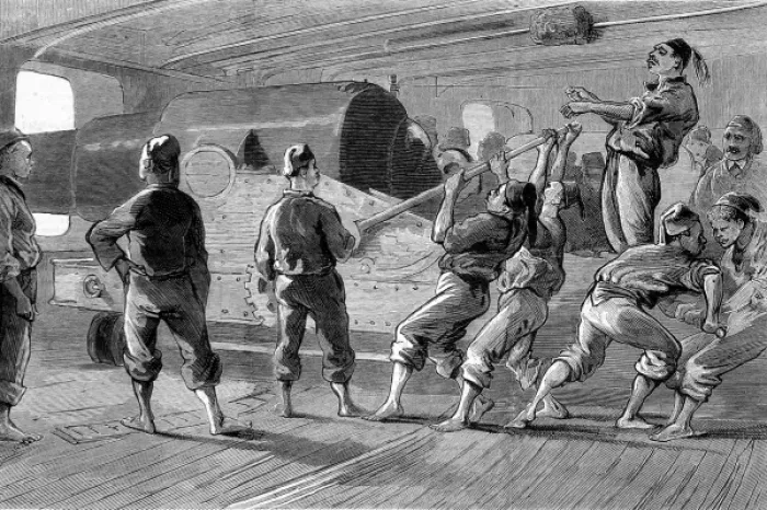 Framed Print : Gun-Drill on Board the Turkish Ironclad Messoudieh, 1876 Framed Print : Gun-Drill on Board the Turkish Ironclad Messoudieh, 1876
