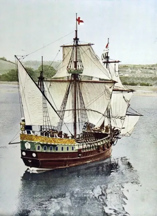 Framed Print : Half-Scale Replica of Drakes Golden Hind, 1935 Framed Print : Half-Scale Replica of Drakes Golden Hind, 1935