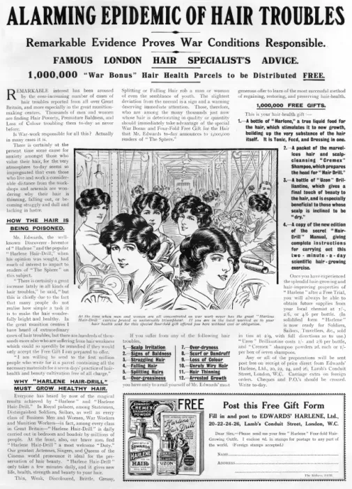 Framed Print : Harlene hair tonic advertisement, WW1