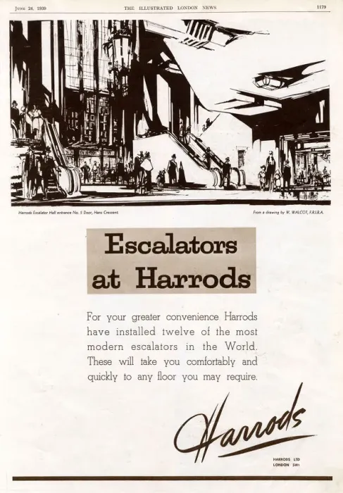 Framed Print : Harrods advertisement 1939 - new escalators installed Framed Print : Harrods advertisement 1939 - new escalators installed