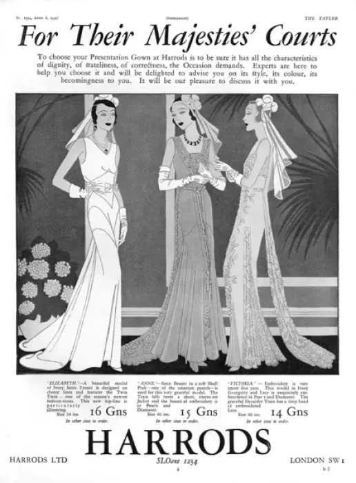 Framed Print : Harrods advertisement, presentation gowns for 1931 Framed Print : Harrods advertisement, presentation gowns for 1931
