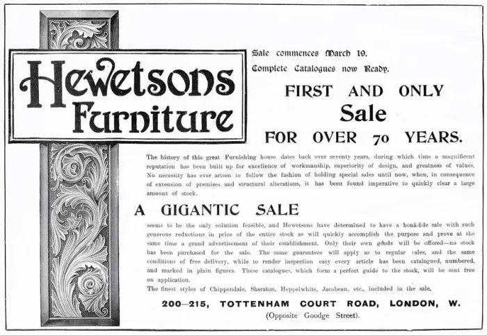 Framed Print : Hewetsons Furniture advertisement 1900 Framed Print : Hewetsons Furniture advertisement 1900