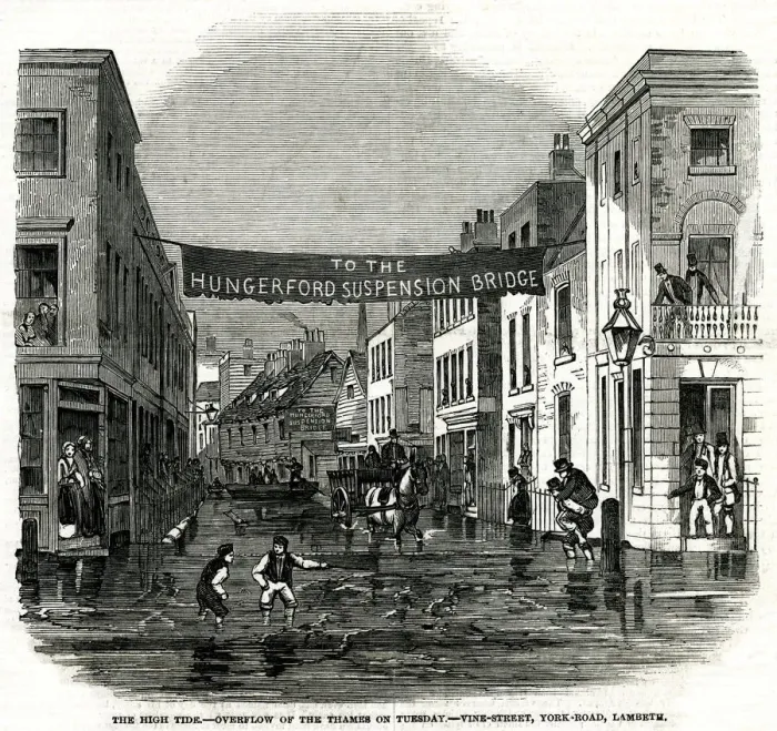 Framed Print : High tide of the Thames in Lambeth 1850 Framed Print : High tide of the Thames in Lambeth 1850
