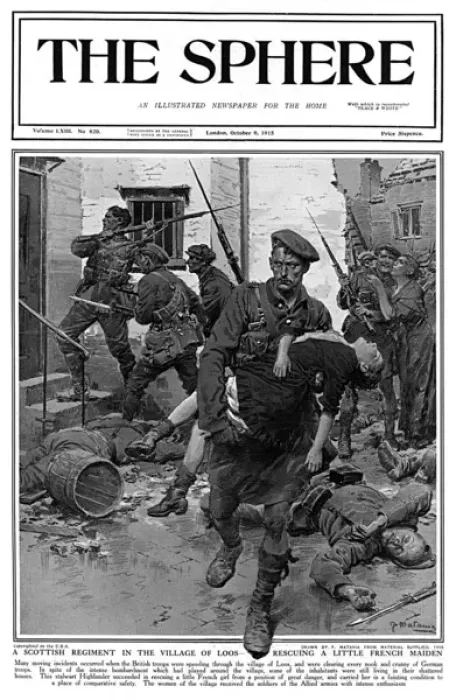 Framed Print : Highlander rescues French girl at Loos Framed Print : Highlander rescues French girl at Loos