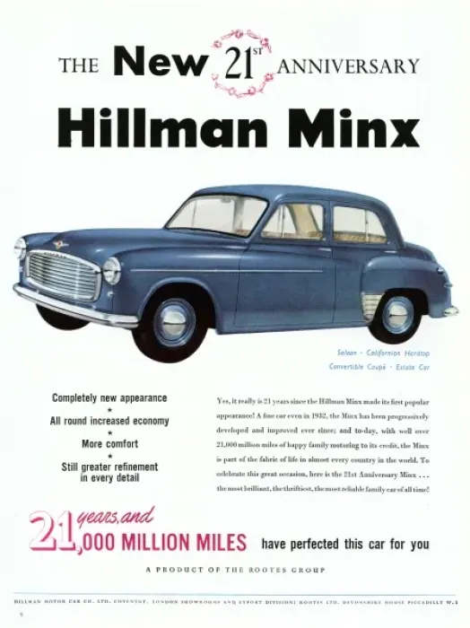 Framed Print : Hillman Minx car advertisement, 1953