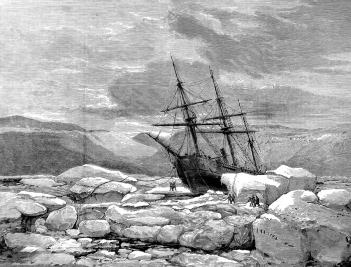 Framed Print : HMS Alert pushed aground by ice, Radmore Harbour, 1875-187 Framed Print : HMS Alert pushed aground by ice, Radmore Harbour, 1875-187