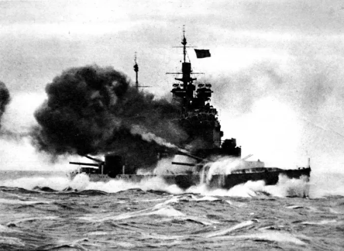 Framed Print : HMS Duke of York firing a broadside; Second World War Framed Print : HMS Duke of York firing a broadside; Second World War