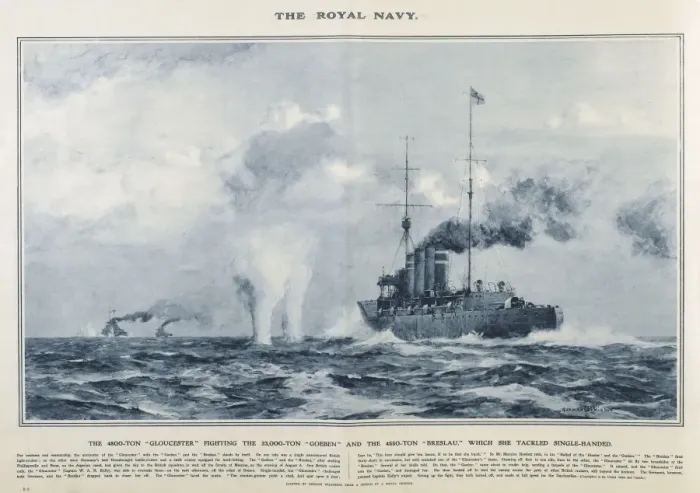 Framed Print : HMS Gloucester in Great War Deeds, WW1 Framed Print : HMS Gloucester in Great War Deeds, WW1