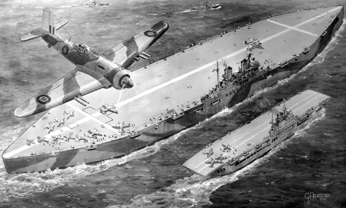 Framed Print : HMS Habbakuk with HMS Indefatigable, 1946 Framed Print : HMS Habbakuk with HMS Indefatigable, 1946