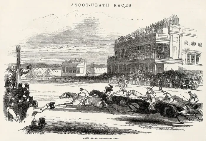 Framed Print : Horse race, including the Grandstand. Date: 1843