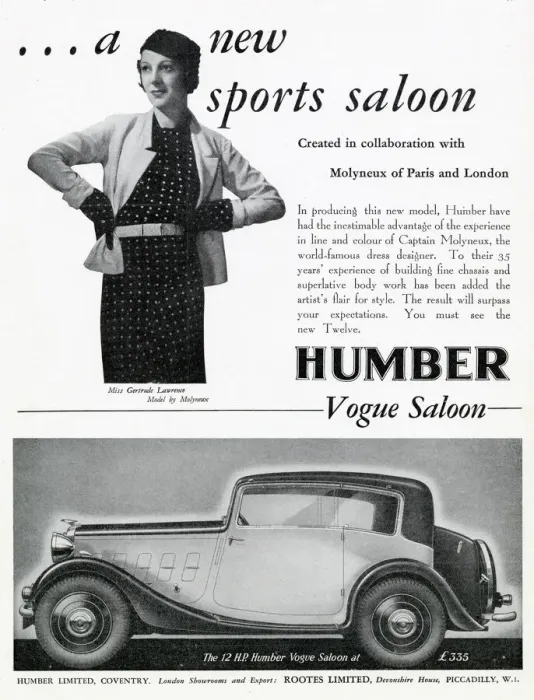 Framed Print : Humber saloon advert - Molyneux - Gertrude Lawrence Framed Print : Humber saloon advert - Molyneux - Gertrude Lawrence