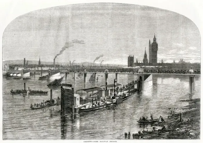 Framed Print : Hungerford railway and footbridge, River Thames, London Framed Print : Hungerford railway and footbridge, River Thames, London