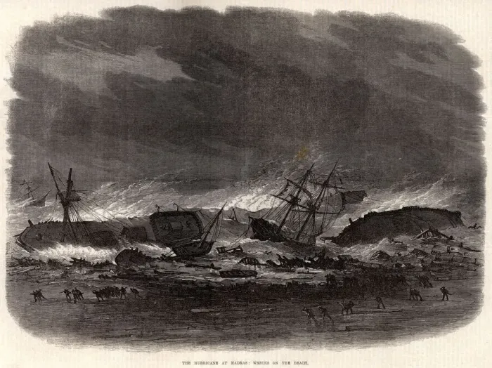 Framed Print : Hurricane at Madras, India: wrecks on the beach Framed Print : Hurricane at Madras, India: wrecks on the beach