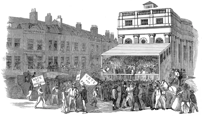 Framed Print : The Hustings at Southwark Town Hall, London, 1852 Framed Print : The Hustings at Southwark Town Hall, London, 1852