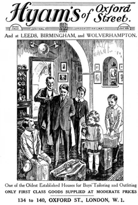 Framed Print : Hyams of Oxford Street, boys outfitters, advertisement Framed Print : Hyams of Oxford Street, boys outfitters, advertisement