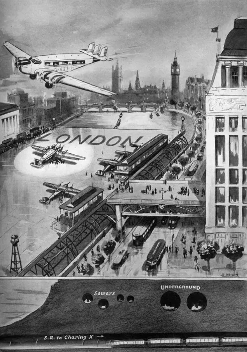 Framed Print : Idea for an air port on the Thames, London 1940 Framed Print : Idea for an air port on the Thames, London 1940