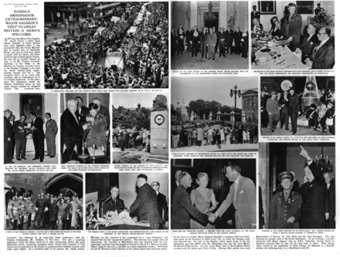 Framed Print : Illustrated London News spread - Yuri Gagarin visit to UK