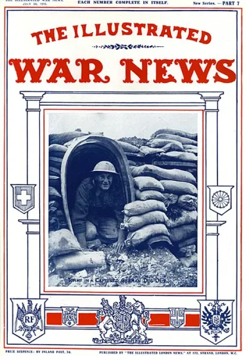Framed Print : Illustrated War News - British soldier in captured dug-out Framed Print : Illustrated War News - British soldier in captured dug-out
