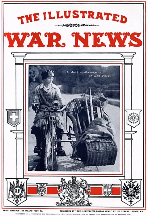 Framed Print : Illustrated War News front cover - a woman gardener, WW1 Framed Print : Illustrated War News front cover - a woman gardener, WW1