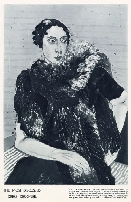 Framed Print : Illustration of dress designer Elsa Schiaparelli. Date: 1933 Framed Print : Illustration of dress designer Elsa Schiaparelli. Date: 1933