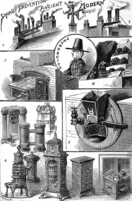 Framed Print : Illustrations of chimneys and stoves taken from the exhibiti Framed Print : Illustrations of chimneys and stoves taken from the exhibiti