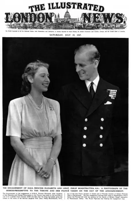 Framed Print : ILN front Cover: Princess Elizabeth and Lieut. Philip Mountb